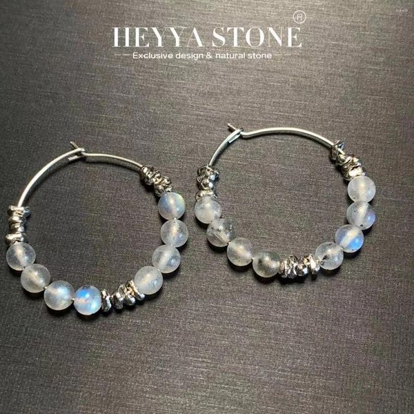 Hoop Ohrringe Heyya Stein Vintage Natural Moonstone Einfacher klassischer Kreis Edelstein Schmuck handgefertigt Edelstahl exklusiv