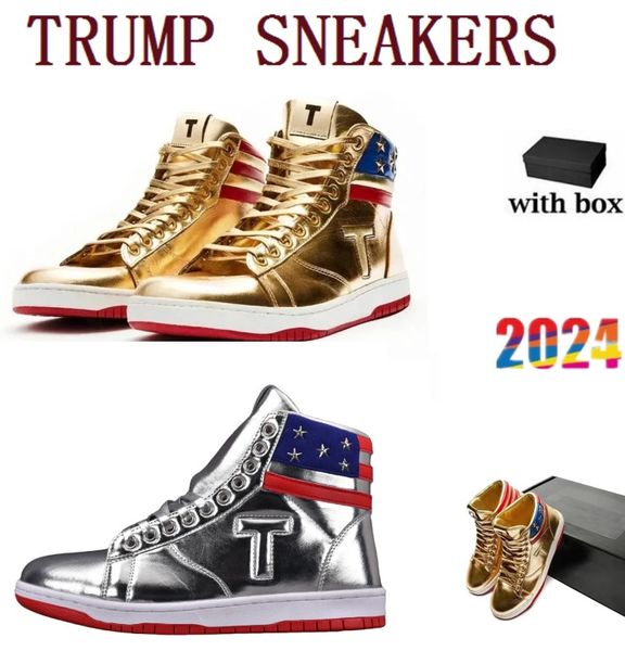 2024 T Trump Shoes Designer Sneaker The Never Surrender High Top Casual Basualball Shoes 1 TS Gold Silver Custom Men Women Trainers Sports Outdoor Sneakers com caixa