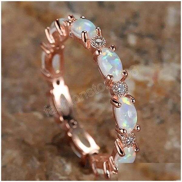 Bandringe Weißer Opal Oval Stone Sier Zirkonia Kristall Engagement Hochzeit fliegenjüdet Boho Drop Lieferung Schmuck Ring DHFAP