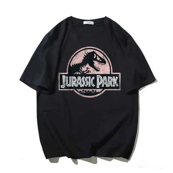 Herren-T-Shirts Sommer Mode-Herren verdoppelt T-Shirt Jurassic Park Großer Dinosaurier High Quty bedrucktes T-Shirt Unisex Cotton Hip Hop T-Shirt T240505