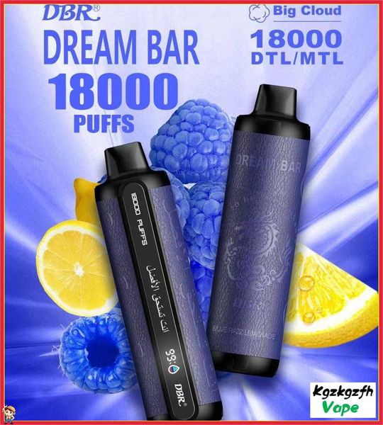 DBR Dream Bar 18K Pro Max descartável 18K Puffs E-Cigarette Mesh Coil Dtl Vape Smart Screen 0% 2% 3% 5% Tipo C Pen Vape Pen 15 Sabores Escolha E-Shisha vs Al Flakher 8000