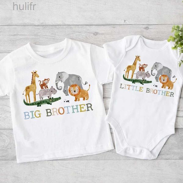 Família combinando roupas Big Brother Brother Brother Combating Roupas Safari Animais Impredidos Camisa Camiseta Informação Trenharia Top Bodysuit de bebê Roupa de crianças D240507