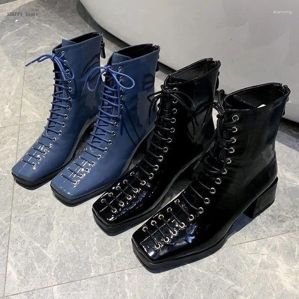 BOOTS RETRO British Style Short Women 2024 Moda All-Match Confortive and Elegante Lace-up Motorcycle