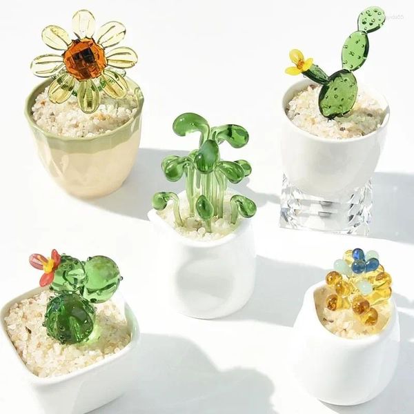 Vasi fatti a mano in vetro soffiato cactus grazioso figurine d'arte di cristallo da collezione scrivania simulazione piante decorazioni regalo per la mamma