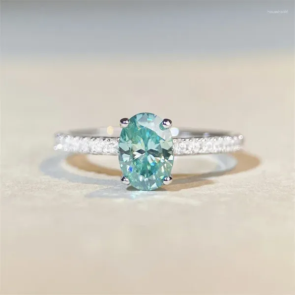 Ringos de cluster ms040 lefei moda moda de luxo clássico de diamante de diamante verde moissanite 1ct anel oval Charms Women Women Silver S925 Jóias