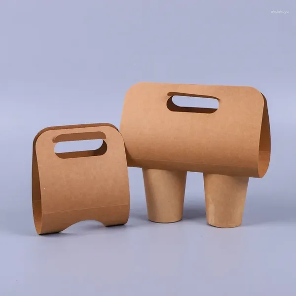 Depolama Çantaları 20pcs Kraft Paper Bardak Tutucu Tek Kullanımlık Kahve Sütü Çay Paketi Tutamak Tek Çift Delikli İçecek Paket Taşınabilir Paketleme