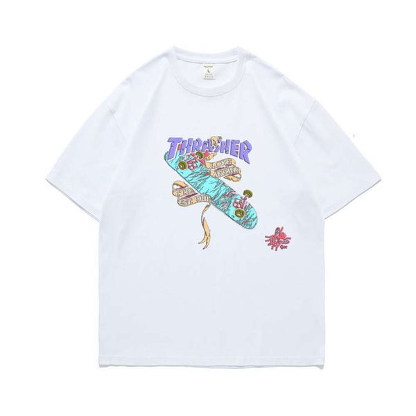 Thrasher T-shirt Designer Tee Luxury Fashion Mens Tshirts Flame Commemorative Cartoon Skateboard Stampa Street Skateboar