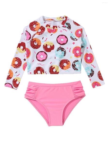 Kleidungssets süßer Cartoon Donut Muster Mädchen langhändiger Badeanzug Zweiköpfiger Kinderkind Sommerpool Beach