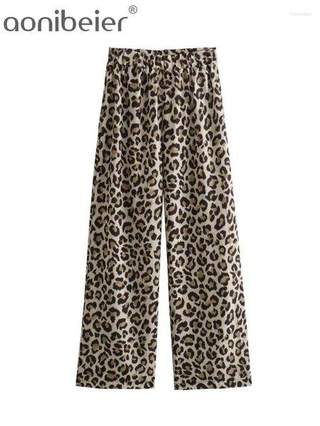 Pantaloni da donna aonibeier sottili leopardo estivo stampato da donna sciolto elastico elastico donna ad alta lunghezza pantalone gamba larga y2k