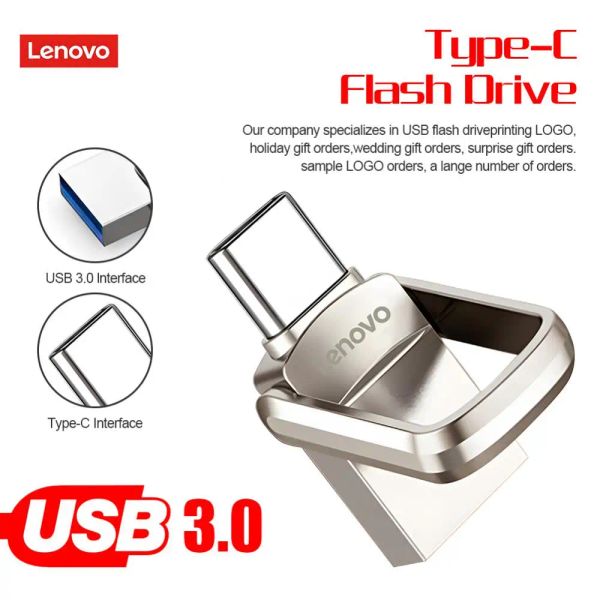 Adapter Lenovo 2TB USB -Flash -Laufwerke Typec 1 TB USB 3.0 Flash -Laufwerk 256 GB 512 GB Stift -Laufwerk bis zu 100 MB/s U Stick 128 GB für Laptop -Telefon -PC