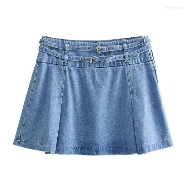 Röcke Frauen Gürtel Minirock Denim a-line schlank natürliche Flügel Skort Leopardenmuster Luxuskleidung Damenkleider Vintage Vintage