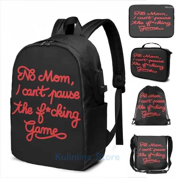 Zaino di stampa grafica divertente no mamma!USB Charge Men School Borse Women Bag Travel Laptop