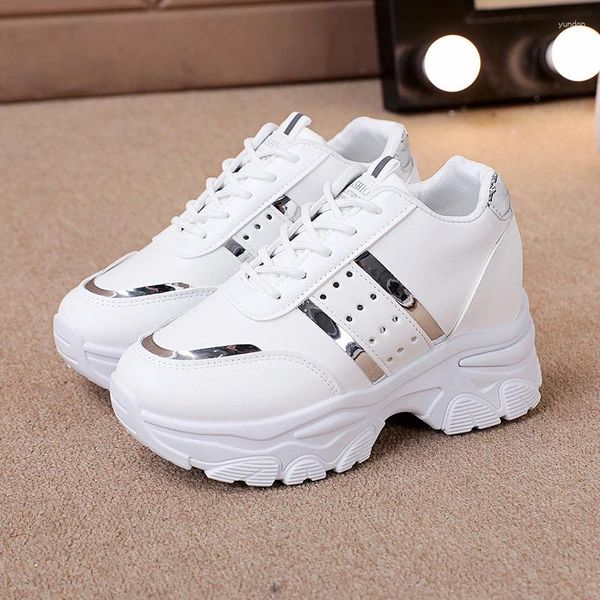 Scarpe casual Spesso dal fondo Sports Donne bianche in pelle PU SULLA SNEAKER CHUNKY DONNA 2024 Piattaforma non slittata primaverile