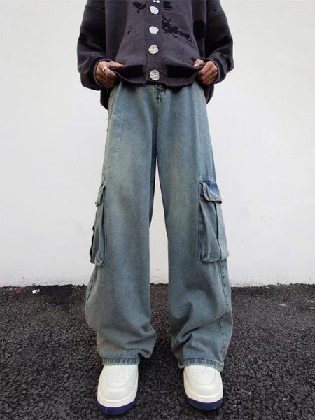 Jeans maschile 2024 in stile coreano Fashion Casual Long Long Long-Long Long Long Denim Denim Pantaloni cargo a gamba W206