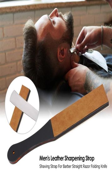 MEN039S Lederschärfen Strop -Rasierriemen für Friseur gerade Rasiermesser Messer Spitzer Gürtel handgefertigtes Acrylgriff2049059