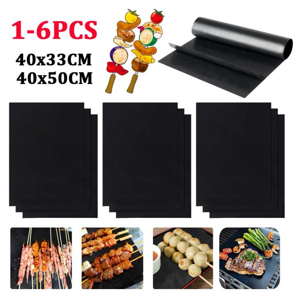 Accessori 1 ~ 6pcs BBQ Grill Matbecue Batteria da esterno Piatto di cottura riutilizzabile 40 * 50 cm per barbecue per esterni