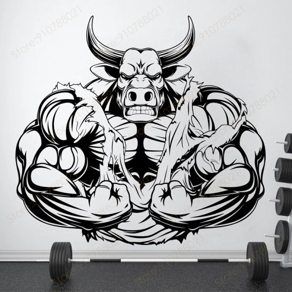 Adesivi palestra muro adesivo bull muscolo fitness studio segnali decalcomanie arredamento arte vinile motivazione palestra motivazione poster moderni murales s576