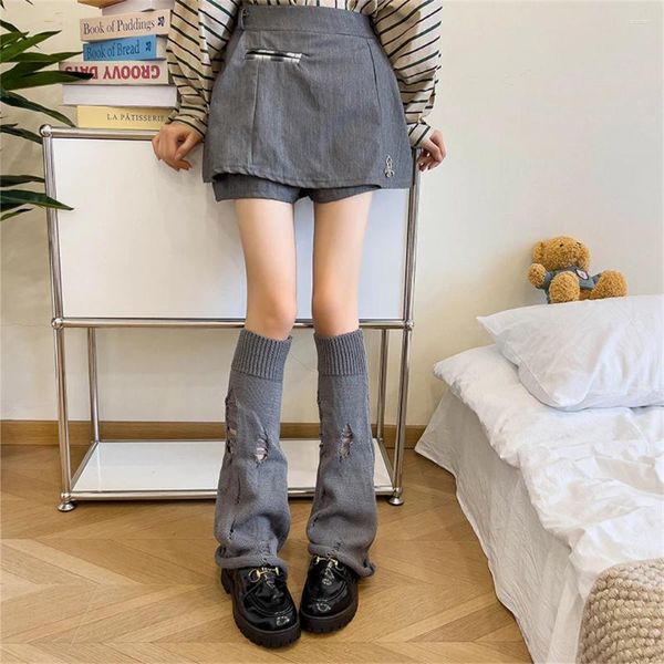 Kadın SOCKS Moda Örgü Alevli Kadınların Düz Renkleri Çorap Kapağı Lolita Kızlar JK Üniforma Taytlar Boot Cosplay Accessorie