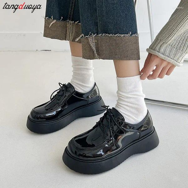 Scarpe vestiti uniforme scolastica giapponese JK Student Girls Women Kawaii Lace Up Lolita Black Platform Non Slip Oxford Shoe