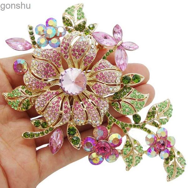 Булавки брошит Daxin Elegant Pink Crystal Flower Sweed Pins Pins Романтическая свадебная невеста Большая грудь WX