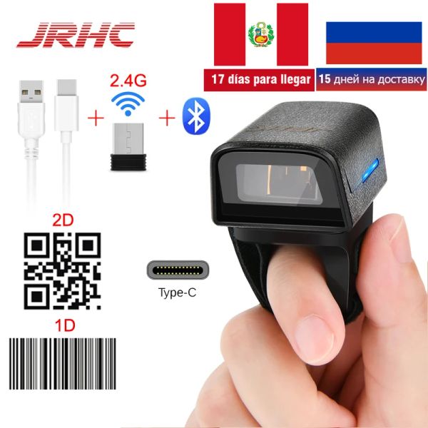 Scanner jrhc barcode scanner wireless 1d 2D portatile QR Codice PDF Scanner indossabile Mini barra di dito bidone Scanner Reader