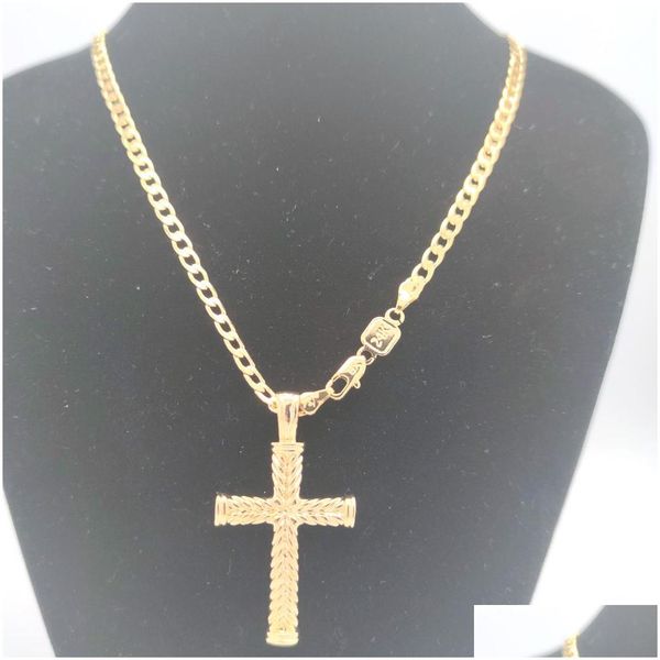 Colares pendentes cruzados 24 K Gold GF Sold GF Linhas de colar Chain Chain Chain Christian Jewelry Factory Wholesalecrucifix God Gift Drop Dhrkw