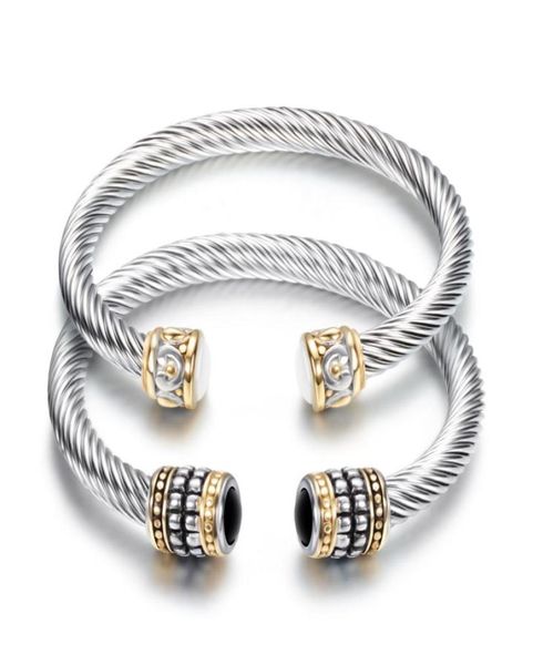 Charmarmband und Armreifen für Frauen Retro Titanium Stahl Ed Draht Gold Bicolor Armband Edelstahl Kabelarmband Eingelegt3633466