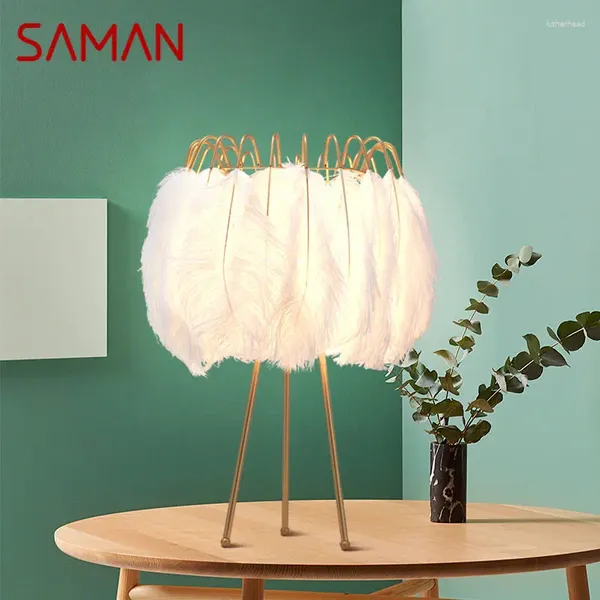 Masa lambaları Saman nordic lamba led vintage yaratıcı tüy masası açık beyaz ev oturma odası yatak odası dekor armatürleri