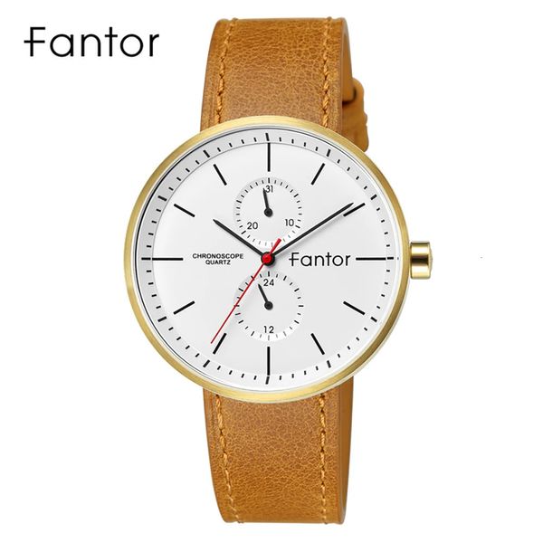 Fantor Men cronografo in pelle blu di lusso cronografo relogio slim sottili casual sport orologio da polso al quarzo per uomo 240507