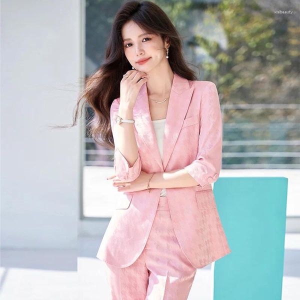 Damen zweisteuelhafte Hosen elegant rosa Frühlingssummer Formale Hosenanzüge Frauen professionelle Geschäftsarbeit tragen Anzüge Blazer mit und Jacken