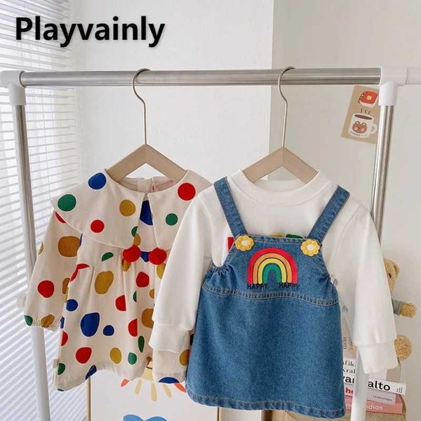 Kleidungssets Kindergirl Boy Langarmes Sweatshirts Mantel Punkt Kleid Pullover Denim Overalls Kinder Outfits H240507