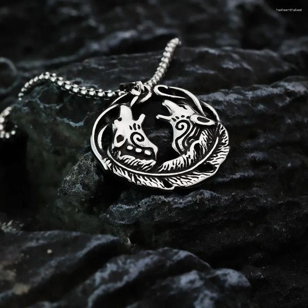 Colares pendentes de estilo europeu e americano Viking Double Wolf Celtic personalidade da moda masculina Jóias de presente de férias