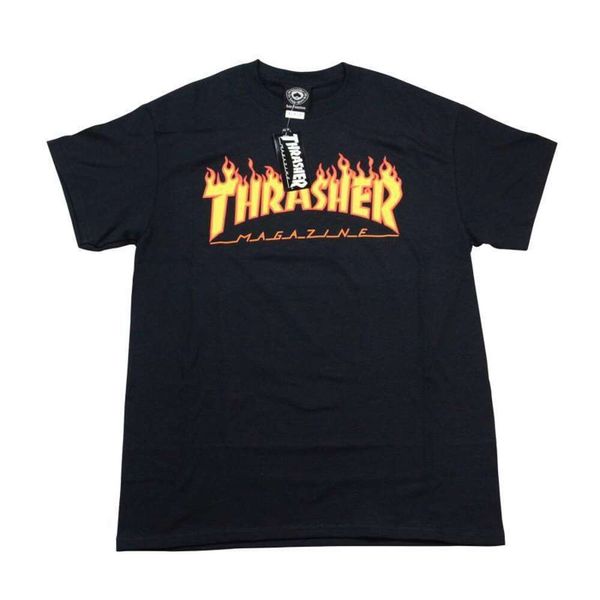 Thrasher T-Shirt Tasarımcı Tee Lüks Moda Erkek Tshirts Yeni Moda Markası Alev Klasik Kısa Kollu Erkekler ve Kadınlar İçin Gevşek