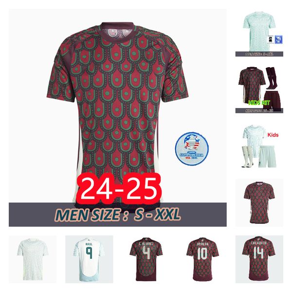 Мексика 2024 Copa America Soccer Jerseys Home Away Raul Chicharito 2026 Кубок мира Lozano Dos Santos 24 25 H.Lozano Мужские детские футбольные футбольные фанаты версия фанатов