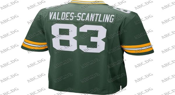 American Football Jersey Homens Mulheres Crianças Juventude Top Marquez ValdessCantling Green Game Player Jersey1110315