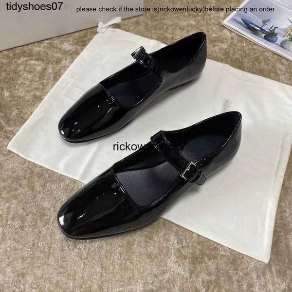 The Row Shoes Shoes Row The Women's Leather French Strap Shoes Mary Jane Flor confortável Casual Sapatos Black White Lje0