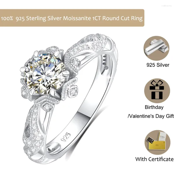 Clusterringe 1CTW Round Schnitt Moissanit Ring für Frauen Soild 925 Splitter Weiß/Rose/Gelbgold Farbe einzigartige Design Engagement Hochzeit Hochzeit