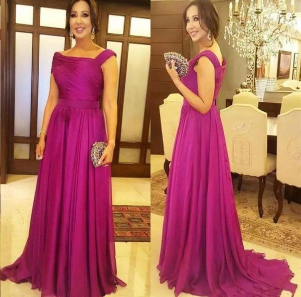 FUCUSIA Mãe elegante dos vestidos da noiva drapeada comprimento do chão Plus Tamanho Mulheres Vestido de baile de baile de noite Voto do casamento de casamento 1275376