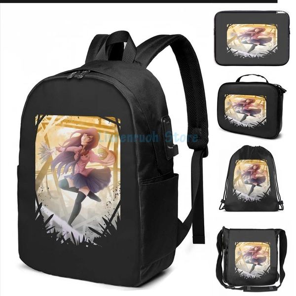 Zaino Funny Print grafico Senjougahara Hitagi versione 2 USB Charge Men School Borse Women Bag Travel Laptop