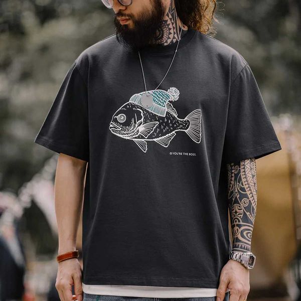 Camisetas masculinas Madden Retro Deep Sea Fish School T-shirt com padrões de animais redondos de mangas curtas para homens T-shirtl2405