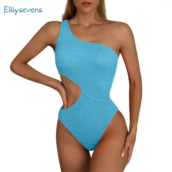 Swimwear femminile di colore solido Bikini sexy Bikini sexy da donna a spalla singola da bagno estate vacanze casual vacanza in alto abbigliamento da spiaggia in alto