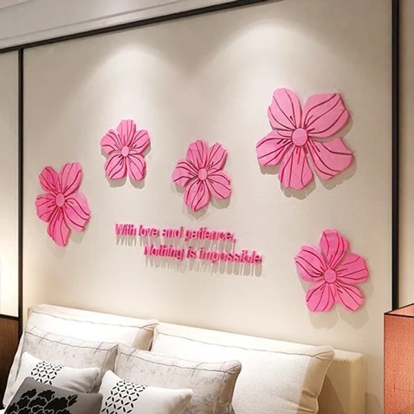 Adesivos cinco flores cristal acrílico 3d threedimensional adesivos de parede de vida decoração de parede de parede de tv adesivos de parede colorida