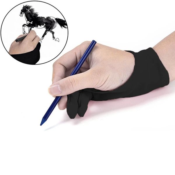 Guanti antivegetanti artista guanto per il disegno, nero dipinto di dito a 2 dita di scrittura di tablet digitale per gli studenti d'arte amante dell'arte