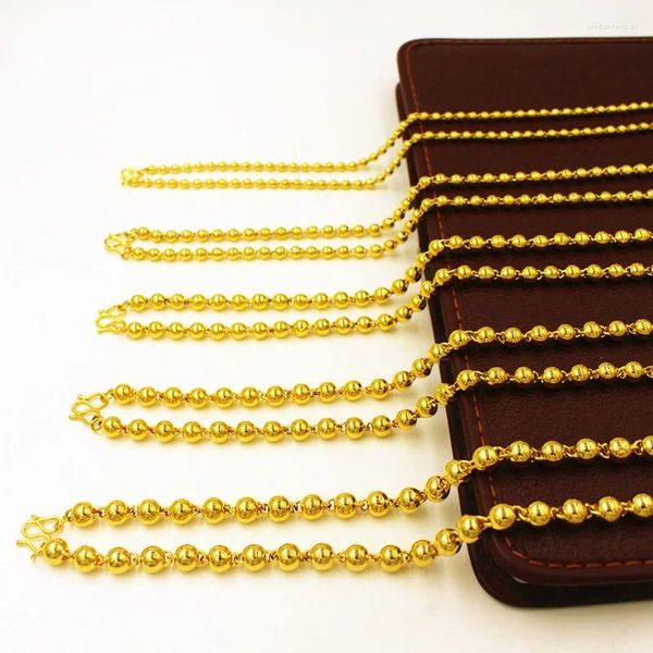 Colares de pendentes 24k Gold Gold Solid Solid 4mm-10mm Ball Bads Colar Chain Charcle for Men / Women Pure Color Color Hip Hop Rock Jewelry J