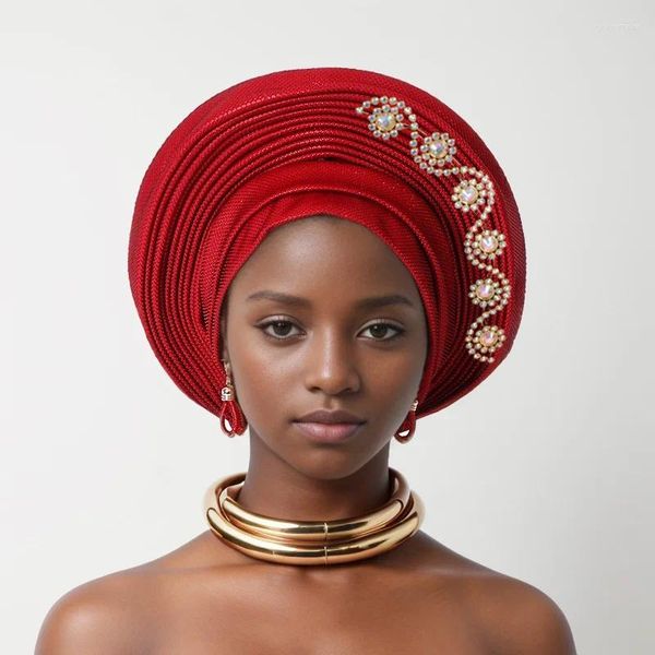 Ethnische Kleidung nigerianische Hochzeit Geles afrikanische Headtie Auto Gel -Turbane für Frauen ASO Oke Stoff Muslim Kopfbedeckung Kopfbedeckung Frauen Kopf