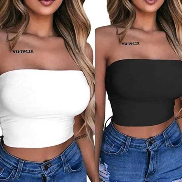 Bustiers Corsetsets Womens Sexy Strapless Crop Tube Top com Solid Color Elastic Bandeau Bra Basual Casual sem Paddingl2405