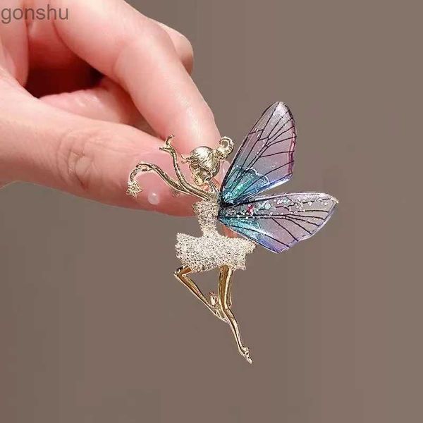 Spille spille di lusso alato alato petto elegante elegante farfalla ballergola ballerina per pin di strass creativa accessori per abbigliamento trasparente regalo wx