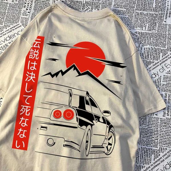 Camisetas masculinas Carro de estilo japonês Funny Design Original Man Cotton Clothing Loose Respirável SLVE SLVE SUMPLEIRA O GONTRESS DIREITO H240506