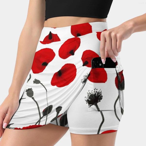 Signe moderne fiori neri e rossi petali gonna da donna skort con moda tascabile in stile coreano 4xl