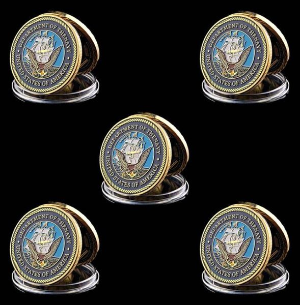 5pcs Desafio militar Coin Craft American Departamento de Exército da Marinha 1 oz Artesanato de metal banhado a ouro Wcapsule1964421